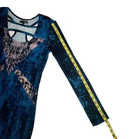 Hurley Women's Blue Artistic Print Atreyu Long Sleeve Bodycon Dress Size Small - Picture 7 of 13
